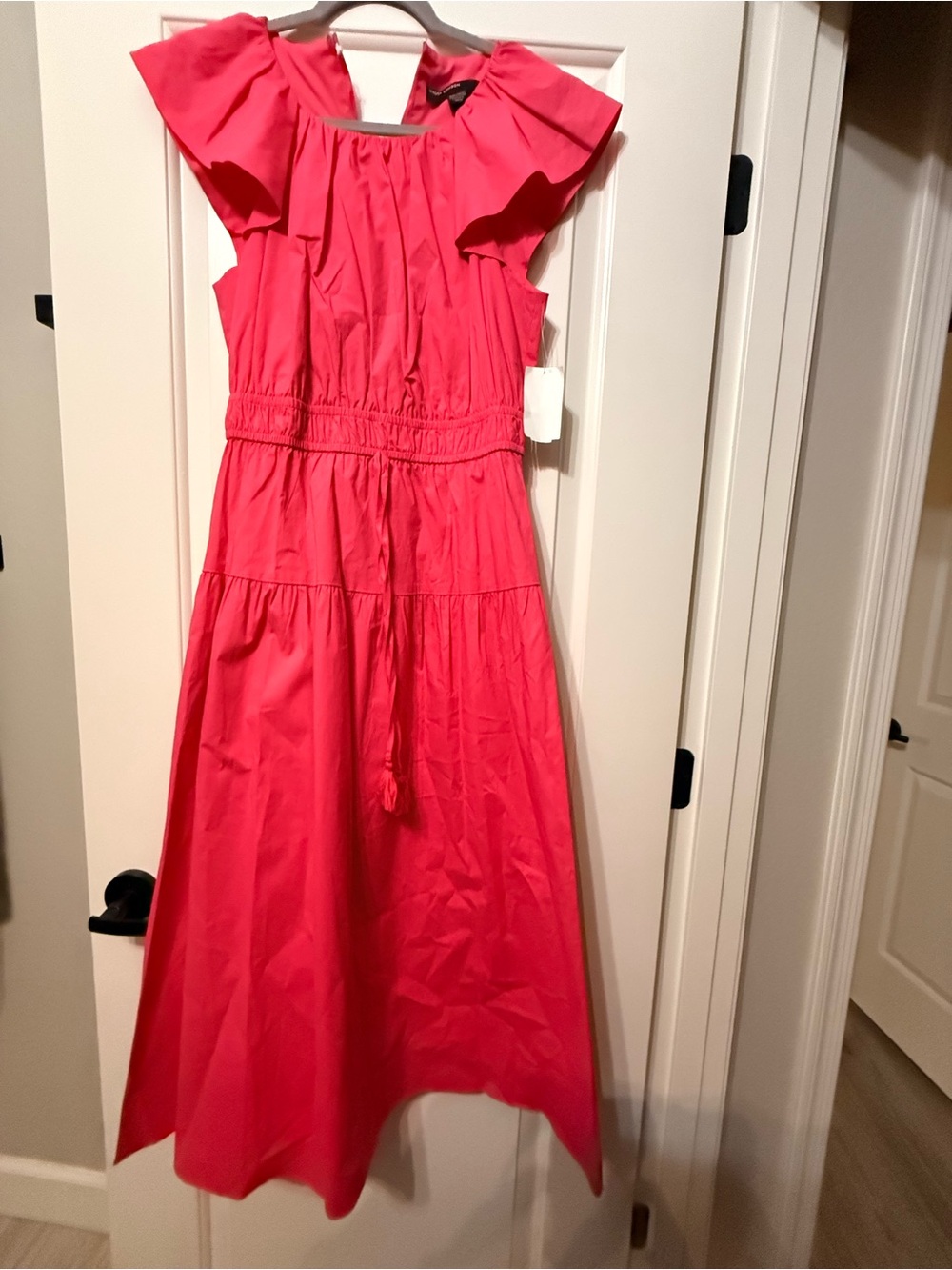 Maggy London Bright Pink Ruffle-Sleeve Maxi Dress